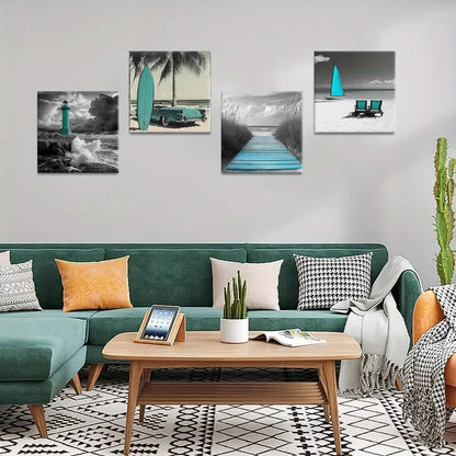 4pcs Ocean Waves Poster,  Wall Art Canvas Framed