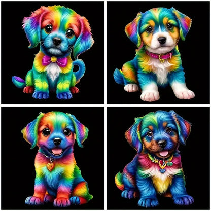4pcs Colorful Dog Design  Wall Art Canvas Framed