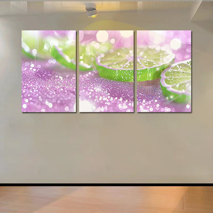 3pcs Closeup of Sparkling Water with Lime Slices Wall Art Set Canvas Framed 60x90cm - High Quality Print 100% Australian Made Wall Canvas Ready to Hang - Bella Home Decor