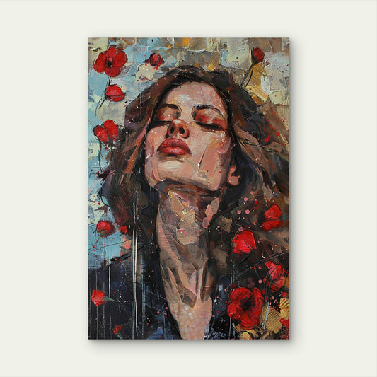 Abstract Woman Red Poppy Field 40x60cm Metal Print Ready to Hang