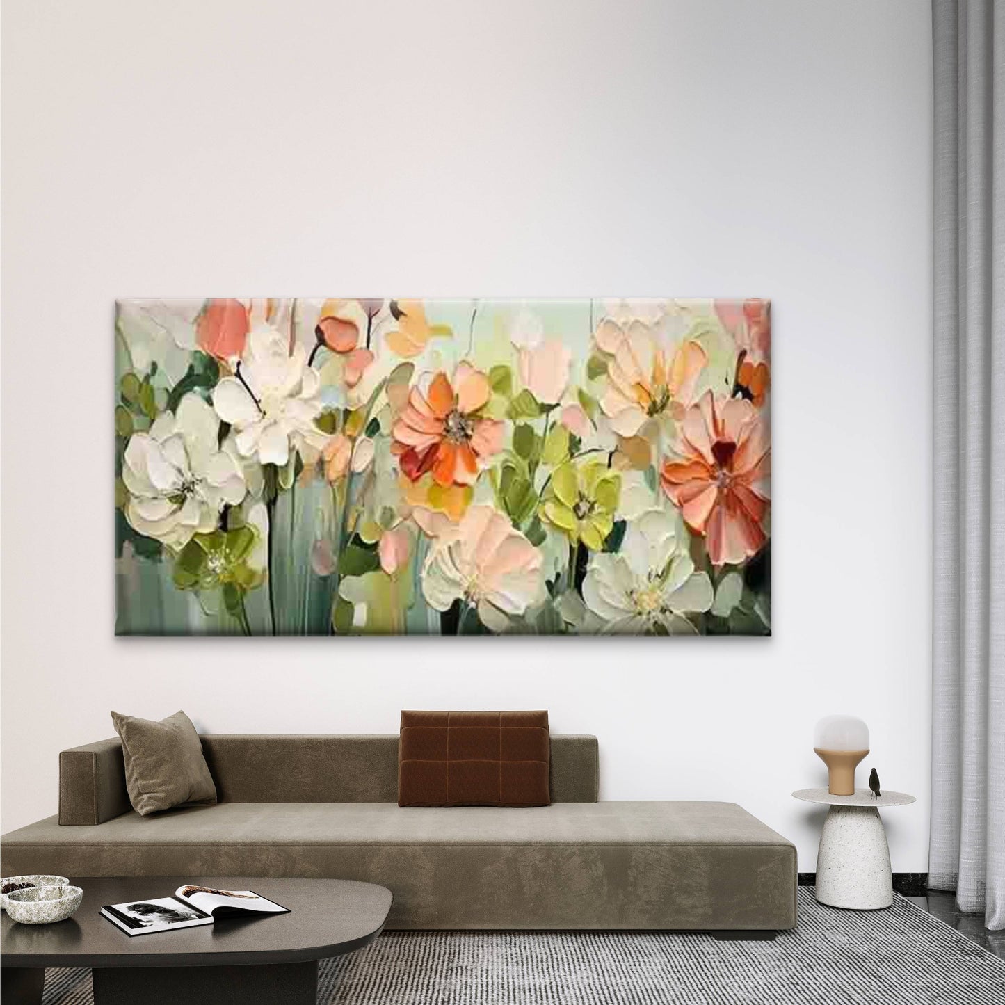 Abstract Soft Pink Floral Wall Art Canvas Office Home Room Framed 120x60cm