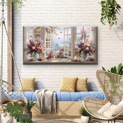 Flowers on a Windowsill Wall Art Canvas Office Home Room Framed 120x60cm
