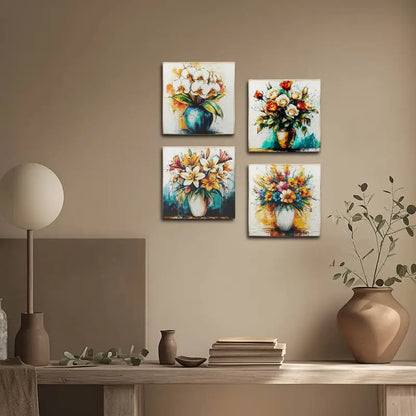 4pcs Water Colour Flower Vase Wall Art Canvas Framed - Bella Home Decor