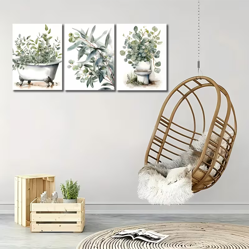 3pcs Plant Bathroom Eucalyptus Art Wall Art Set Canvas Framed 40x60cm - High Quality Print 100% Australian Made Wall Canvas Ready to Hang