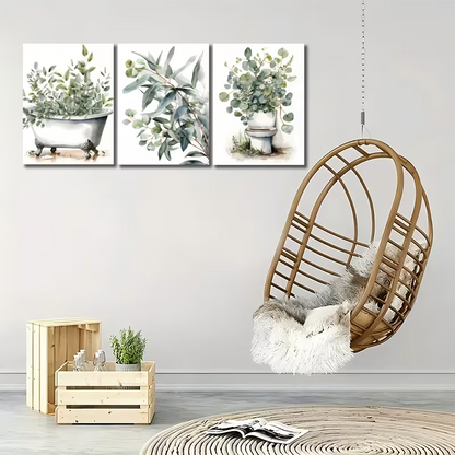3pcs Plant Bathroom Eucalyptus Art Wall Art Set Canvas Framed 40x60cm - High Quality Print 100% Australian Made Wall Canvas Ready to Hang
