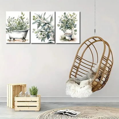 3pcs Eucalyptus Watercolor Design Metal Print Ready to Hang Art