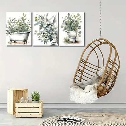 3pcs Plant Bathroom Eucalyptus Art Wall Art Set Canvas Framed 50x70cm - High Quality Print 100% Australian Made Wall Canvas Ready to Hang