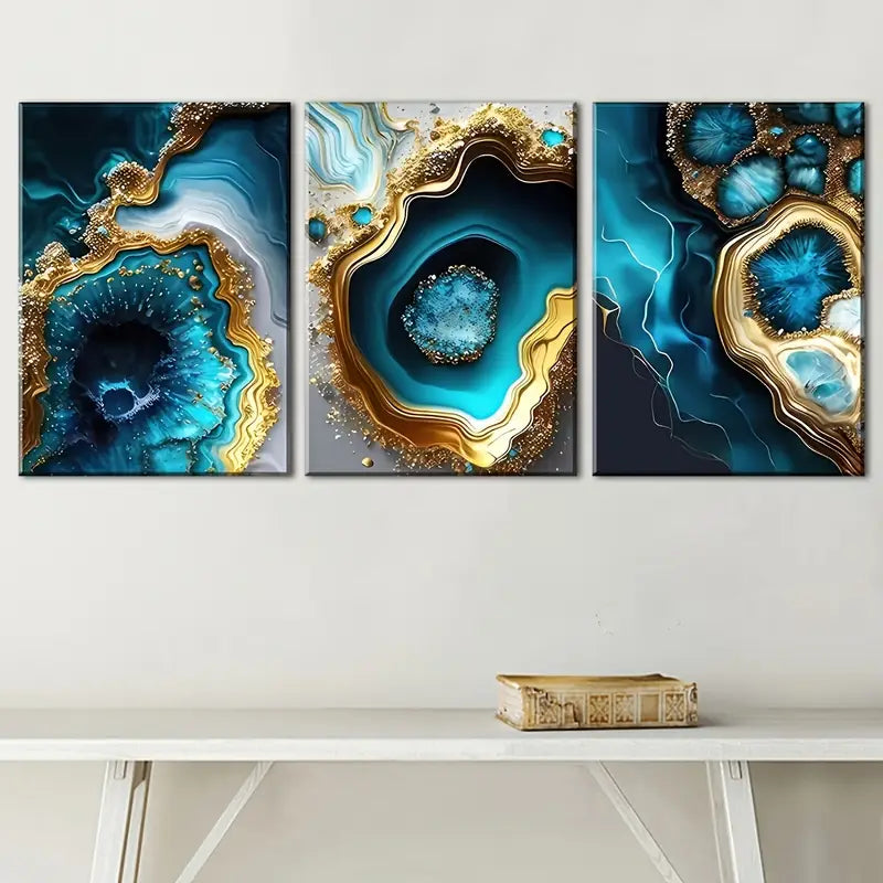 3pcs Featuring Nordic-Style Light Luxury Abstract Metal Print Ready to Hang Art