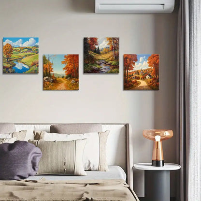 4pcs River Posters, Trees Wall Decor Wall Art Canvas Framed