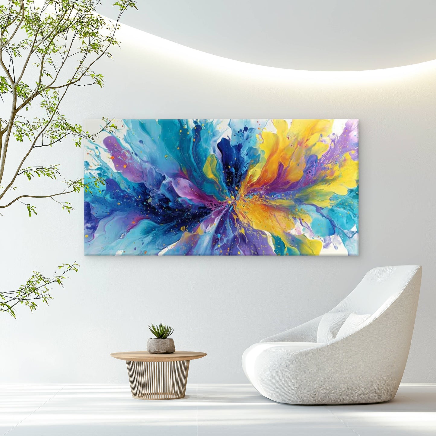 Blue Yellow Green White Splash Wall Art Canvas Office Home Room Framed 120x60cm
