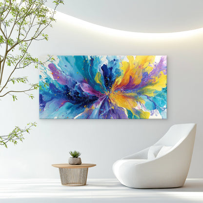 Blue Yellow Green White Splash Wall Art Canvas Office Home Room Framed 120x60cm