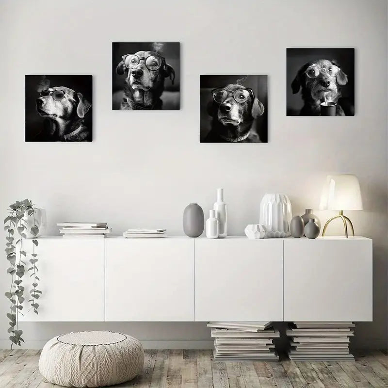 4pcs Vintage Dog Smoking Funny Wall Art Canvas Framed - Bella Home Decor