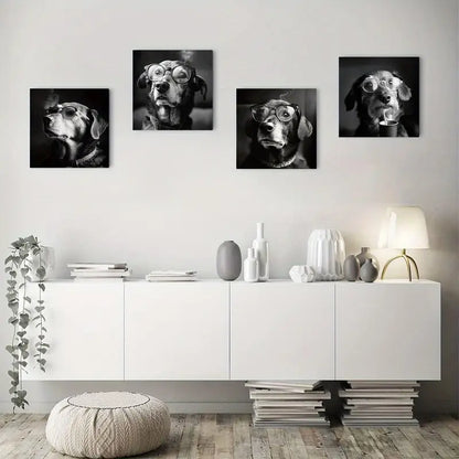 4pcs Vintage Dog Smoking Funny Wall Art Canvas Framed - Bella Home Decor