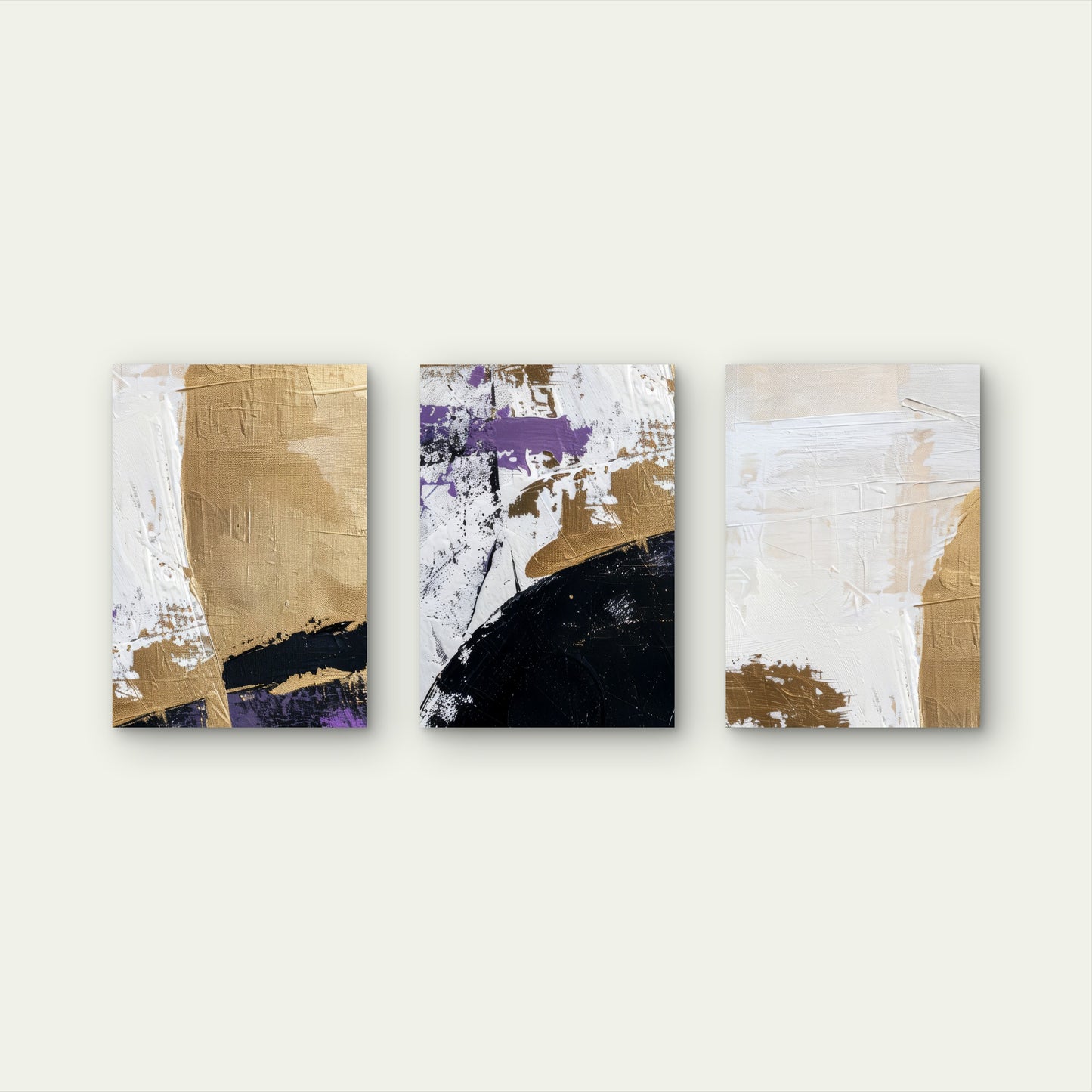 3pcs Modern Abstract Purple Gold Black  Wall Art Set Canvas Framed 50x70cm - High Quality Print 100% Australian Made Wall Canvas Ready to Hang