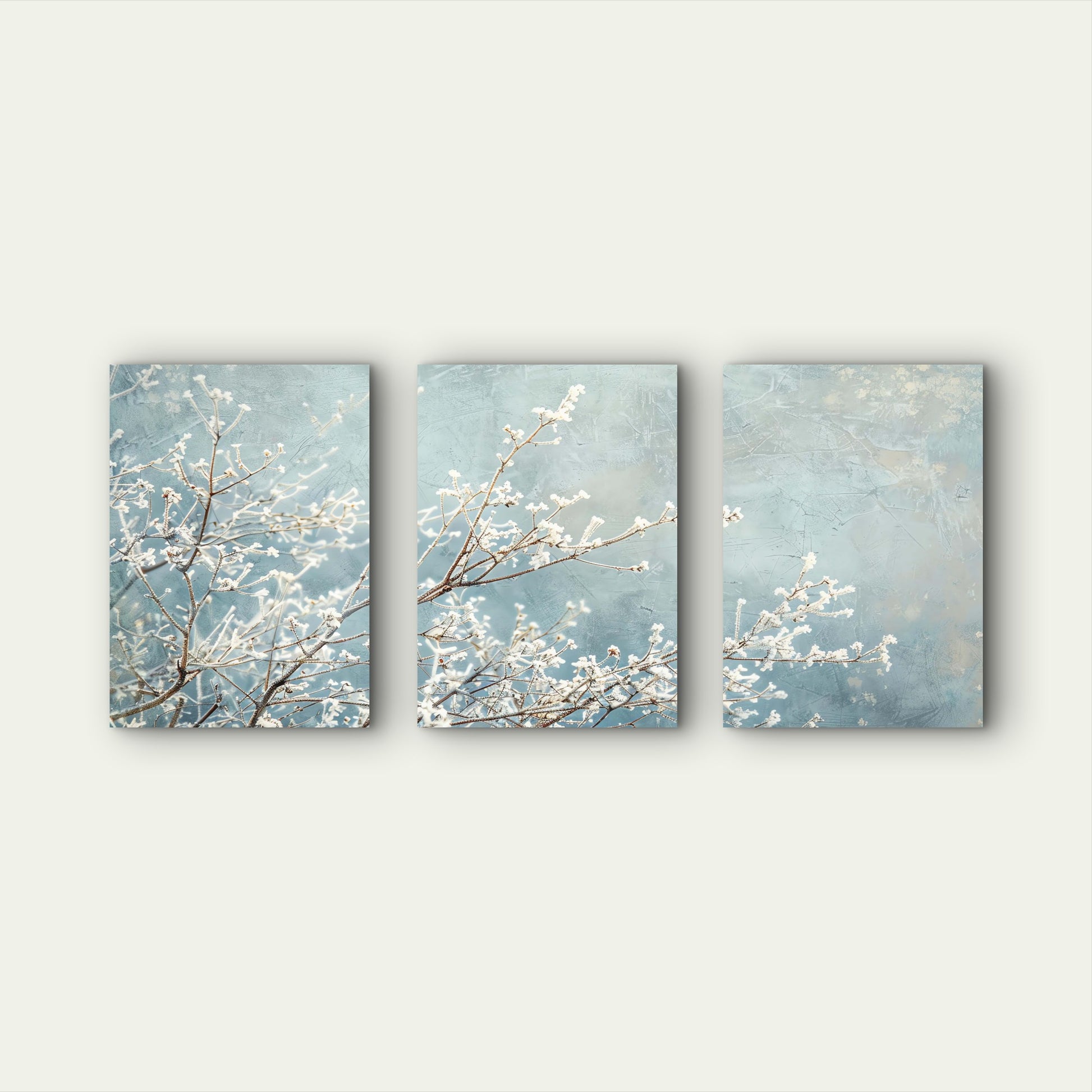 3pcs Frosted White Blossoms On Blue Sky Wall Art Set Canvas Framed 40x60cm - High Quality Print 100% Australian Made Wall Canvas Ready to Hang - Bella Home Decor