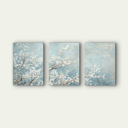 3pcs Frosted White Blossoms On Blue Sky Wall Art Set Canvas Framed 40x60cm - High Quality Print 100% Australian Made Wall Canvas Ready to Hang - Bella Home Decor
