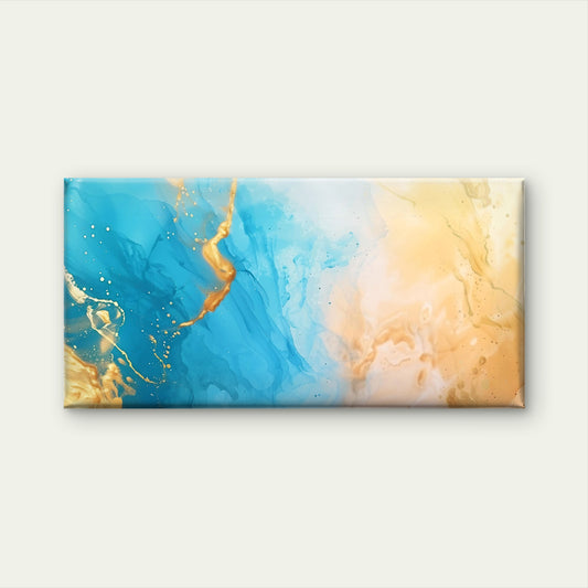 Golden Shore Cerulean Tide Wall Art Canvas Office Home Room Framed 120x60cm