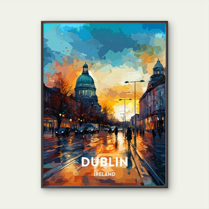 Golden Hour in Beautiful Dublin Ireland Travel Poster Print Wall Art
