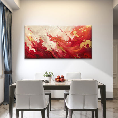 Crimson Gold Fluid Motion Wall Art Canvas Office Home Room Framed 120x60cm