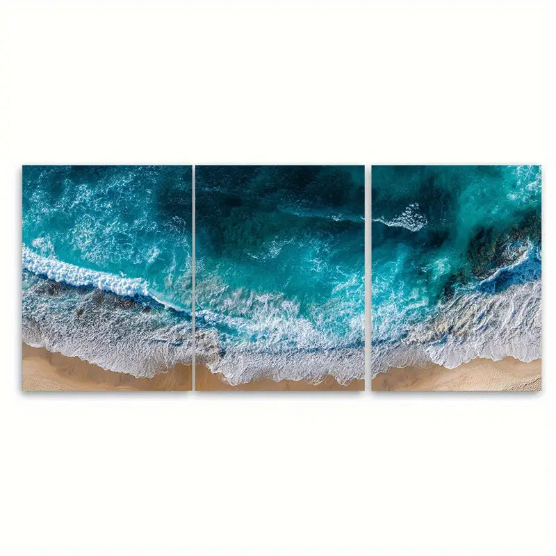 3pcs Coastal Beach Ocean Aerial Photography Wall Art Set Canvas Framed 60x90cm - High Quality Print 100% Australian Made Wall Canvas Ready to Hang - Bella Home Decor