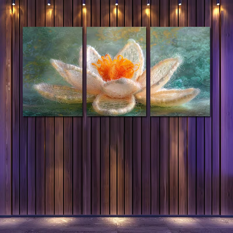 3pcs Orange & White Lotus with Green Background Wall Art Set Canvas Framed 50x70cm - High Quality Print 100% Australian Made Wall Canvas Ready to Hang