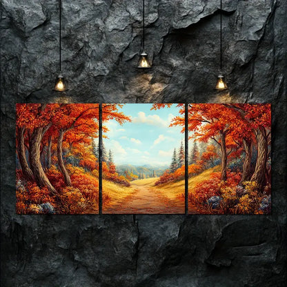 3pcs Autumn Forest Road Metal Print Ready to Hang Art - Bella Home Decor