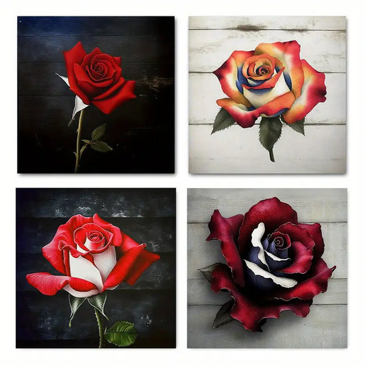 4pcs  Paintings Red Blue Ross ES     Wall Art Canvas Framed