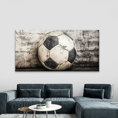 Vintage Soccer Ball on Wood Wall Art Canvas Office Home Room Framed 120x60cm