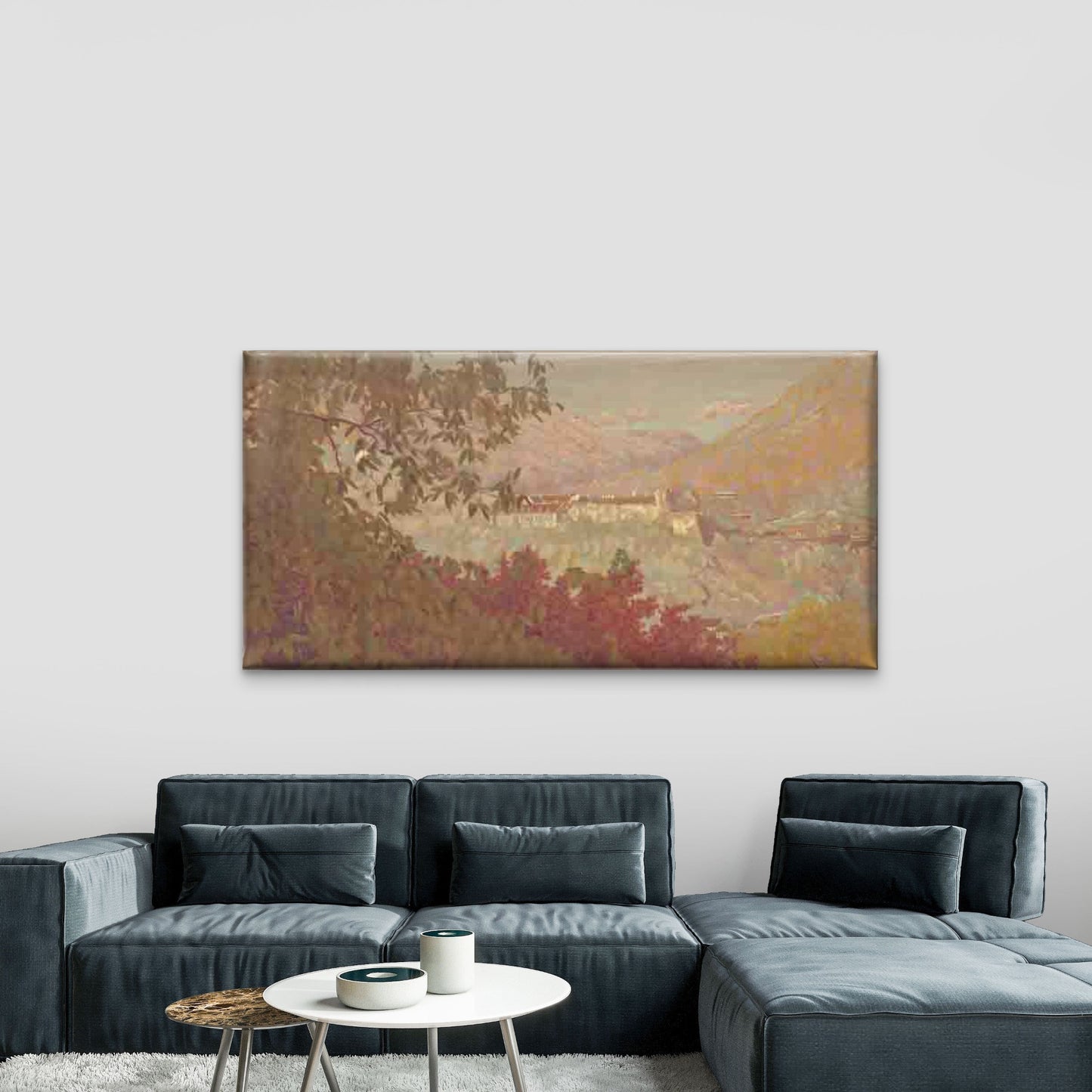 Autumn Mountain Village Landscape Wall Art Canvas Office Home Room Framed 120x60cm - Bella Home Decor