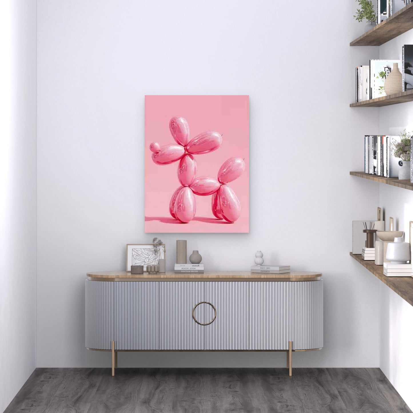 Pink Minimalist Balloon Dog Metal Print Ready to Hang