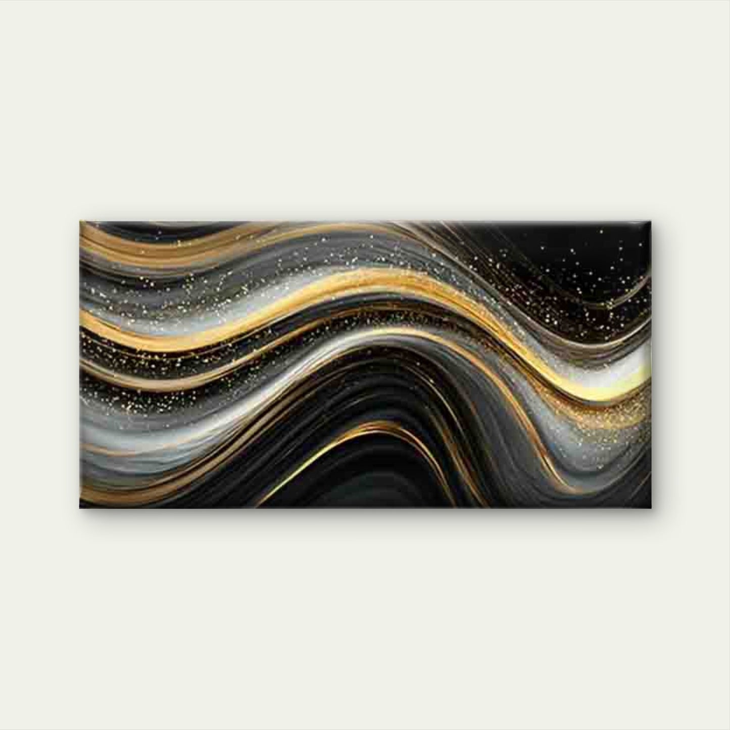 Liquid Flow Black & Golden Wall Art Canvas Office Home Room Framed 120x60cm - Bella Home Decor