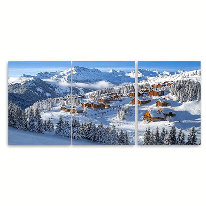 3pcs La Clusaz France Alpine Winter Decor Metal Print Ready to Hang Art