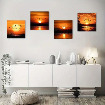 4pcs  Cranes At Sunrise  Wall Art Canvas Framed
