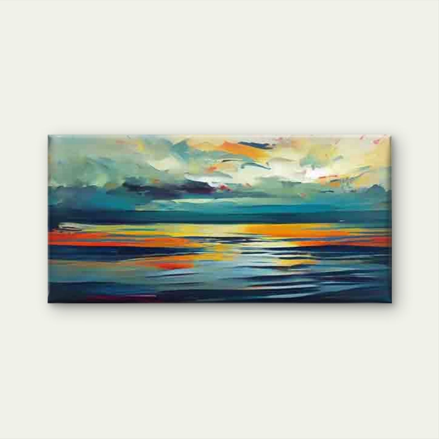 Modern Abstract Seascape Wall Art Canvas Office Home Room Framed 120x60cm - Bella Home Decor