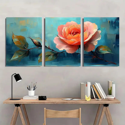 3pcs Abstract Flower Oil Painting Wall Painting, W Metal Print Ready to Hang Art - Bella Home Decor