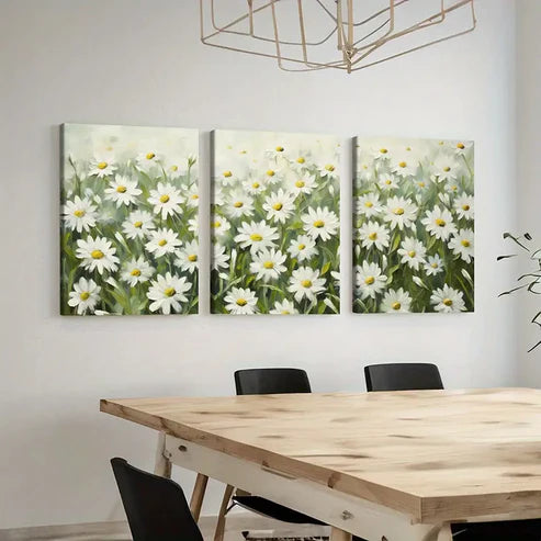 3pcs Daisy Field, Soft Pastel, Nature Scenery Wall Art Set Canvas Unframed - High Quality Print 100% Australian Made Wall Canvas - Bella Home Decor