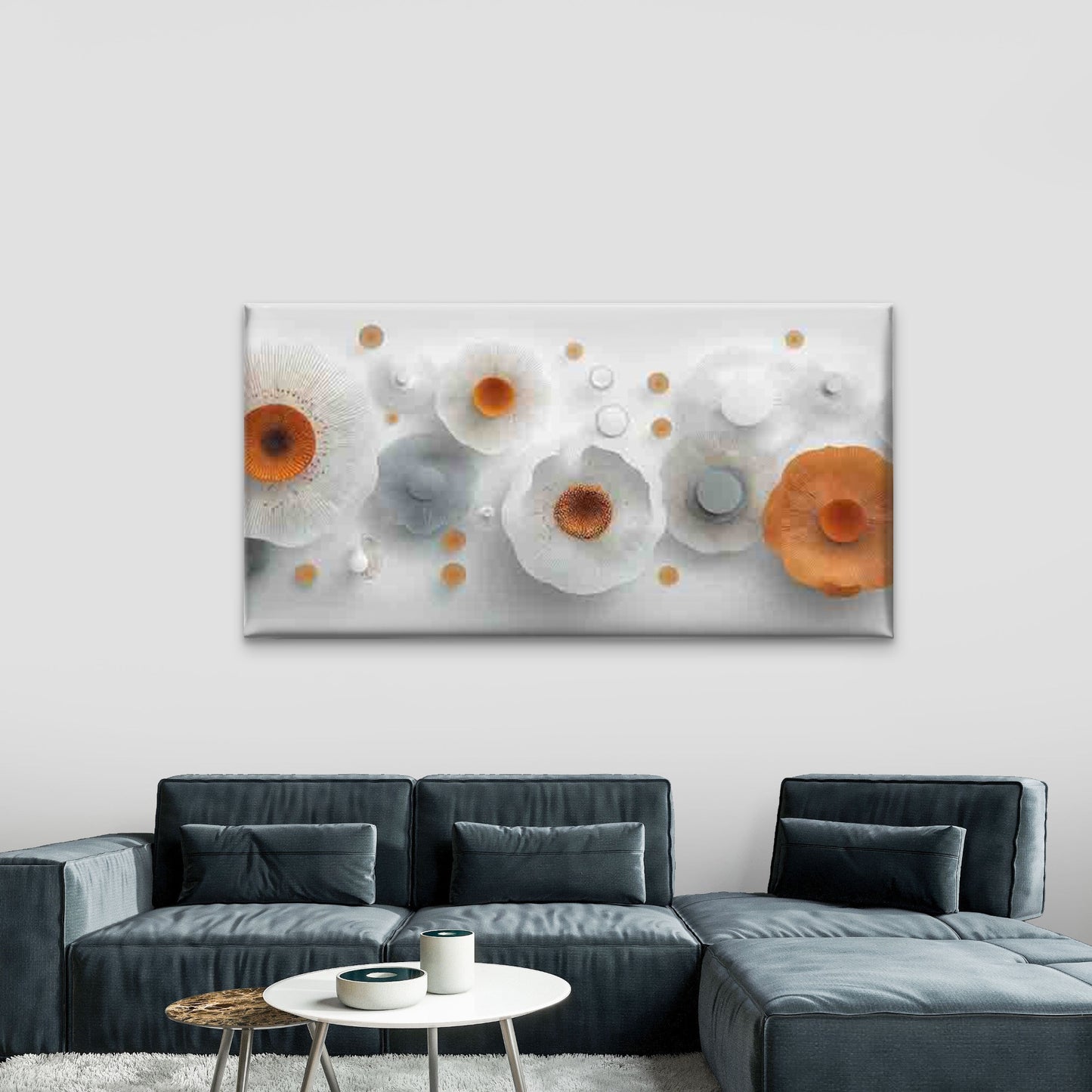 Abstract Floral Orange & White Wall Art Canvas Office Home Room Framed 120x60cm - Bella Home Decor