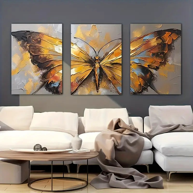3pcs Butterfly Prints Metal Print Ready to Hang Art - Bella Home Decor