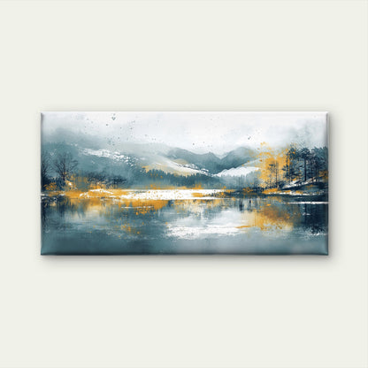 Mountain Lake Blue Grey Yellow Wall Art Canvas Office Home Room Framed 120x60cm
