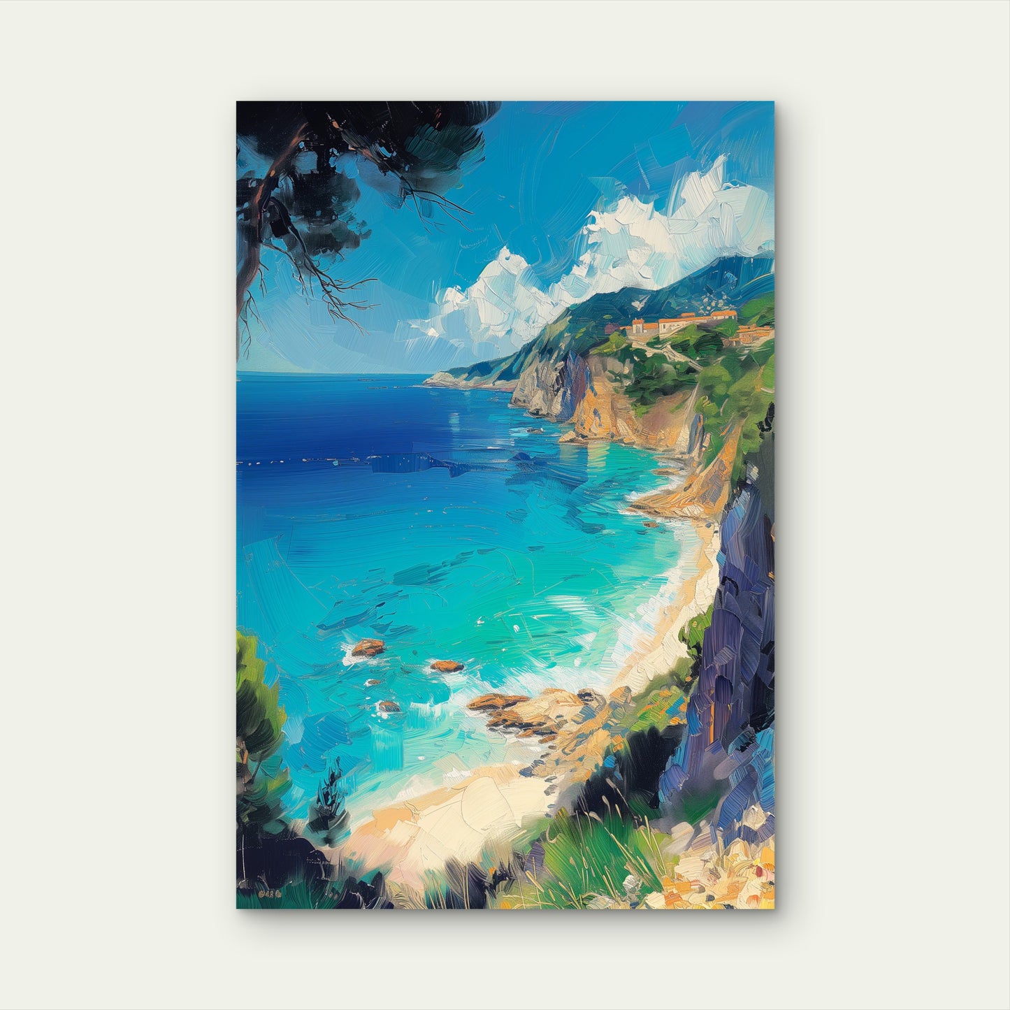 Mediterranean Coastal Beach Impressionist 40x60cm Metal Print Ready to Hang