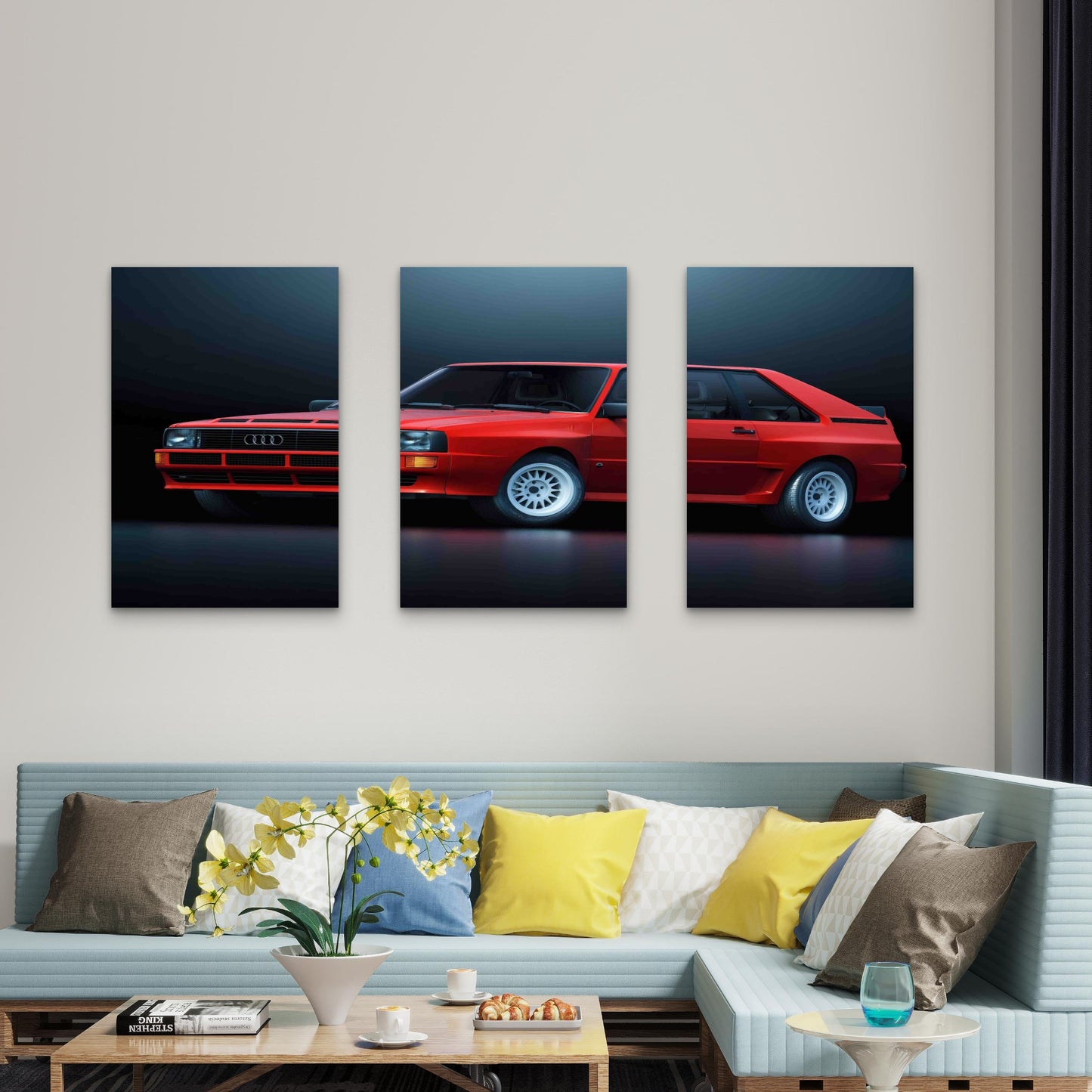 3pcs Classic Red Retro Turbo Sports Car Metal Print Ready to Hang Art