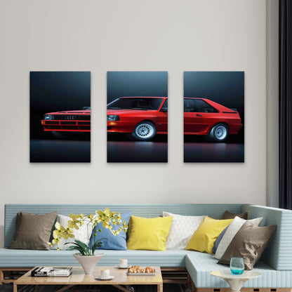 3pcs Classic Red Retro Turbo Sports Car Metal Print Ready to Hang Art