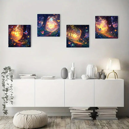 4pcs  Butterfly Dusk The Glow Of The Sun Brillian  Wall Art Canvas Framed