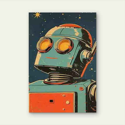 Vintage Style Robot Pattern with Starry Background 60x90cm Metal Print Ready to Hang