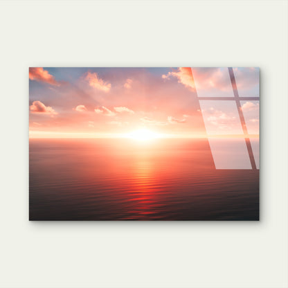 Ocean Horizon Golden Sun Rays Sunset Sky   Acrylic Glass Printing Wall Art Australian Made Quality