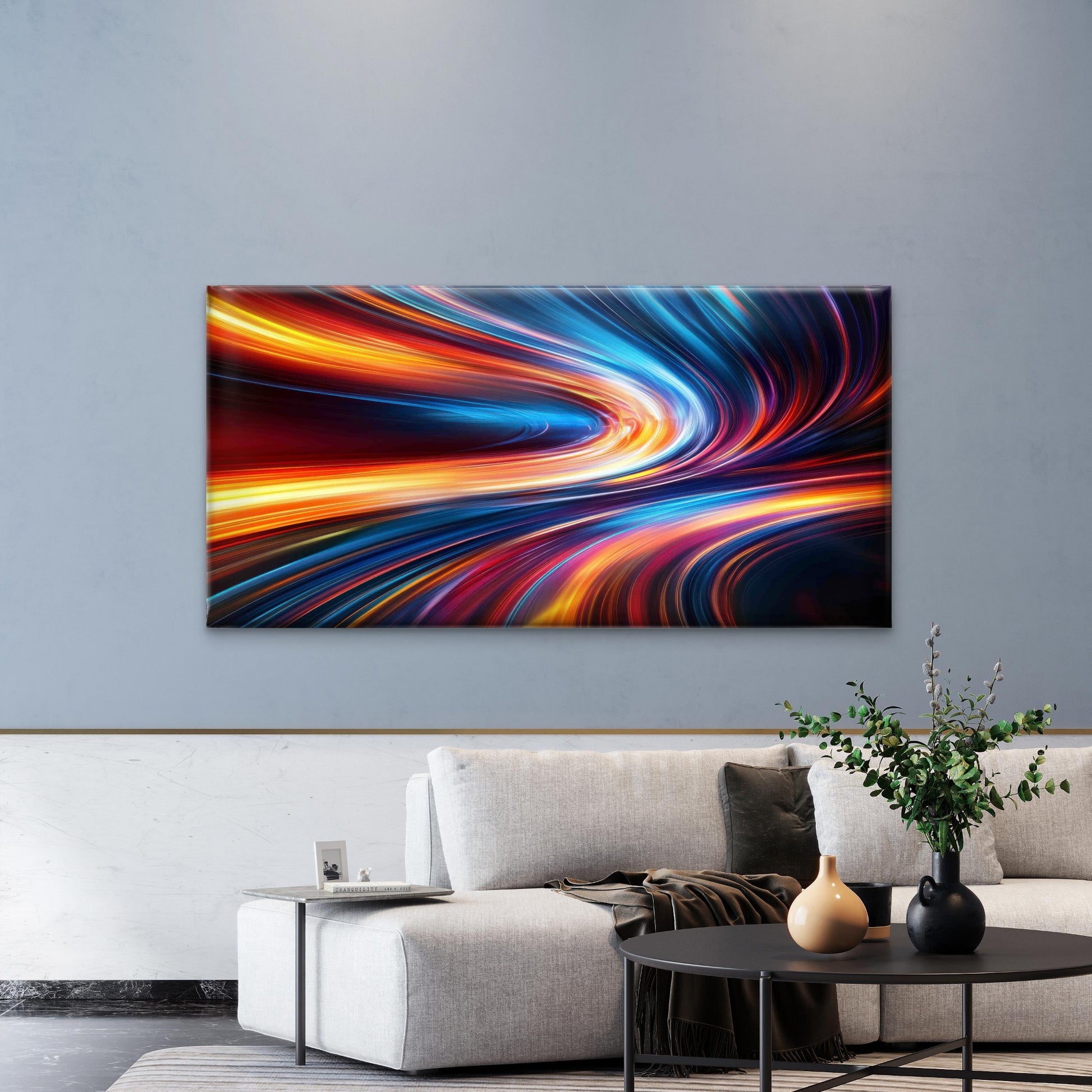 Spectrum Flashes Coloured Light Wall Art Canvas Office Home Room Framed 120x60cm - Bella Home Decor