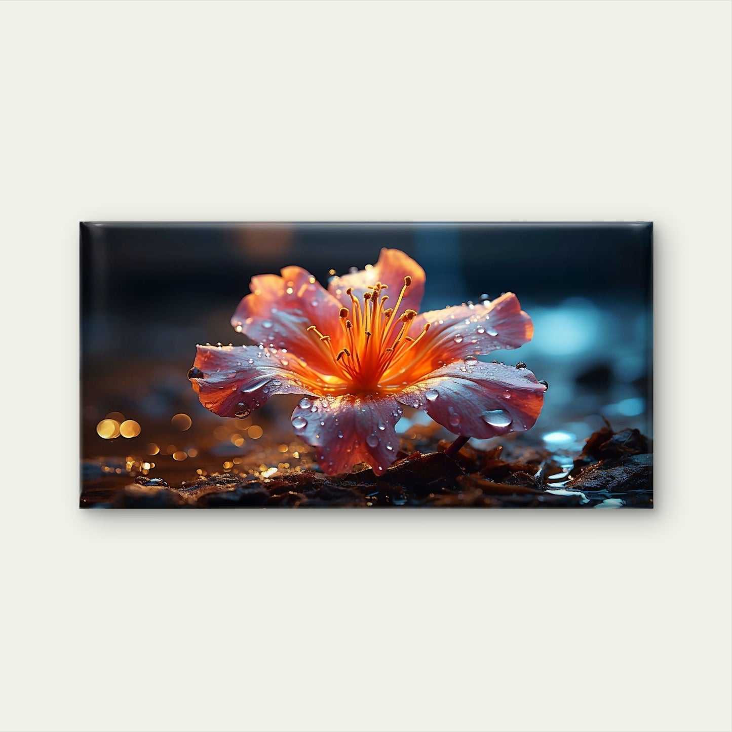Orange Flower In The Dark Wall Art Canvas Office Home Room Framed 120x60cm