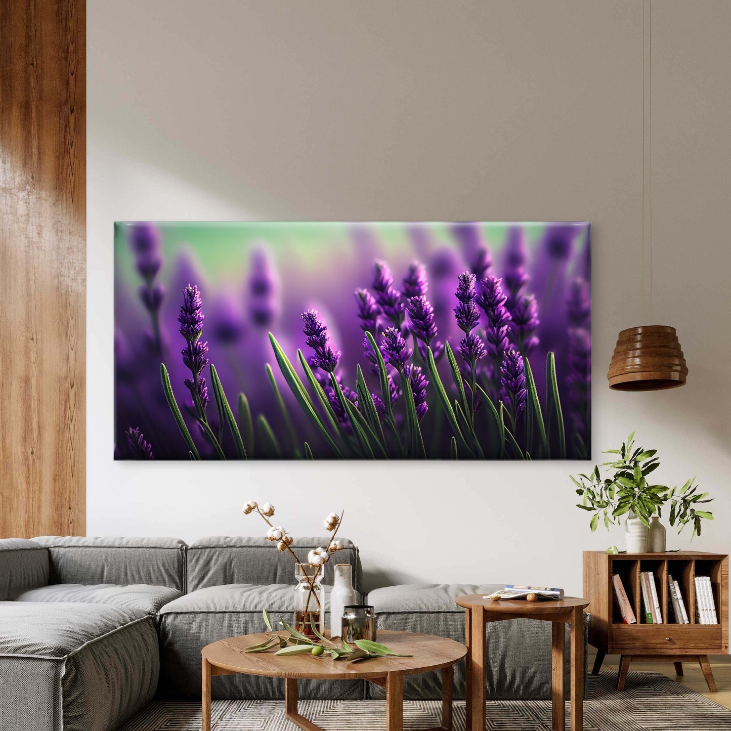 Vibrant Purple Lavender Field Wall Art Canvas Office Home Room Framed 120x60cm