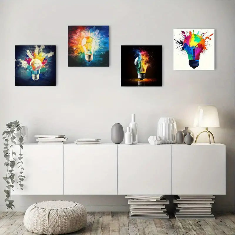 4pcs Colorful Fantasy Light Bulb Wall Art Canvas Framed - Bella Home Decor