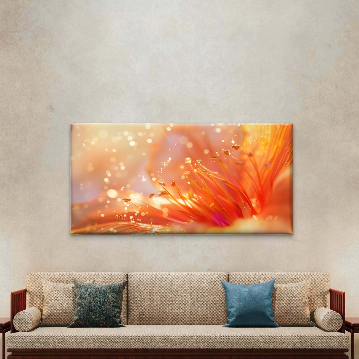 Vibrant Orange Petal Macro Wall Art Canvas Office Home Room Framed 120x60cm